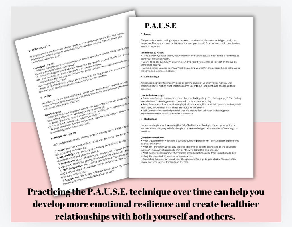 Self De-Escalation PAUSE Technique, Coping Strategies (PDF)