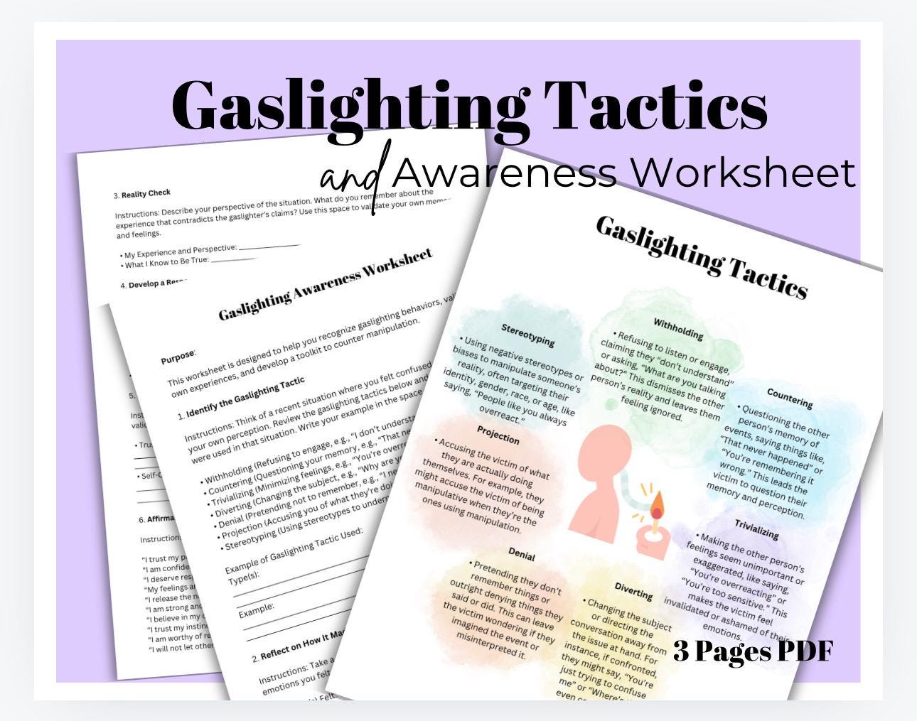 Gaslighting Tactics Worksheet: Identify Manipulation, Therapy Tool (PDF)