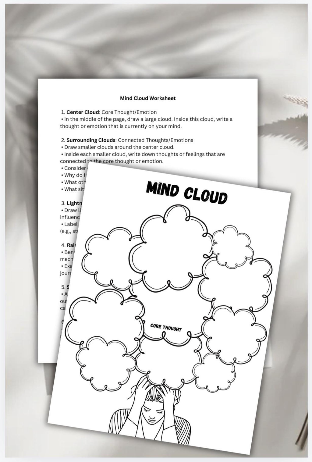 Mind Cloud Therapy Worksheet | Thoughts & Emotions (PDF)