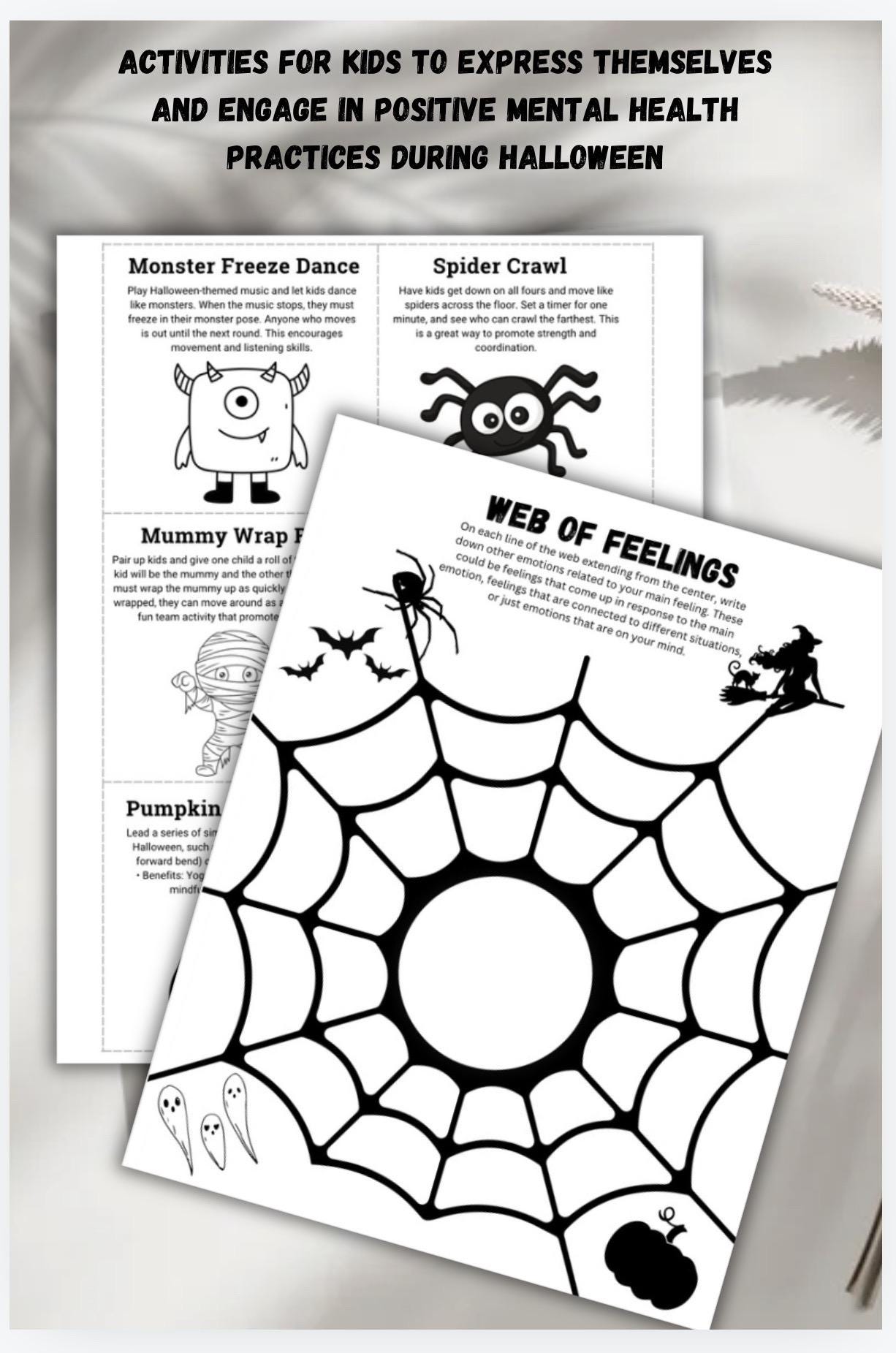 Halloween Mental Health Activity Pack: Kids Feelings Worksheets Fun Halloween Activities for Children
