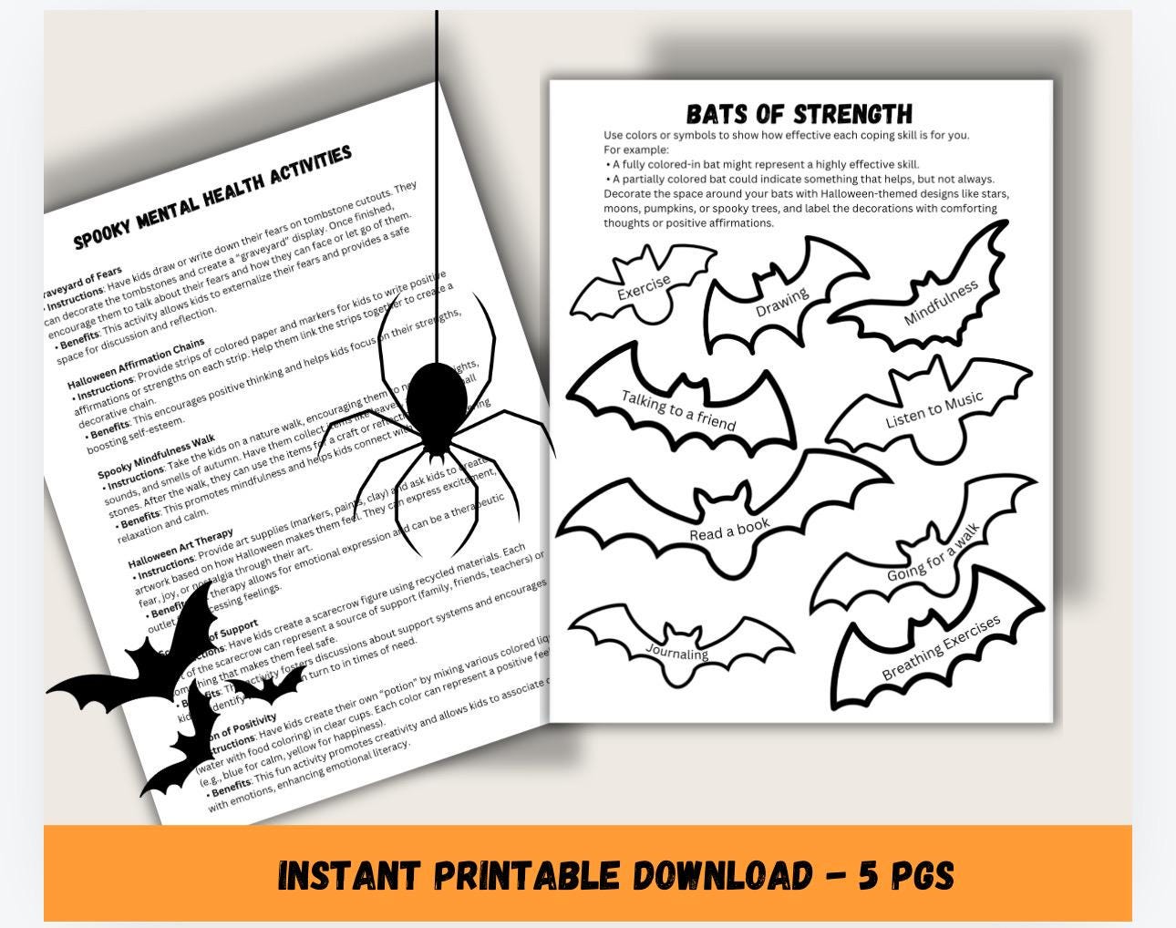Halloween Mental Health Activity Pack: Kids Feelings Worksheets Fun Halloween Activities for Children