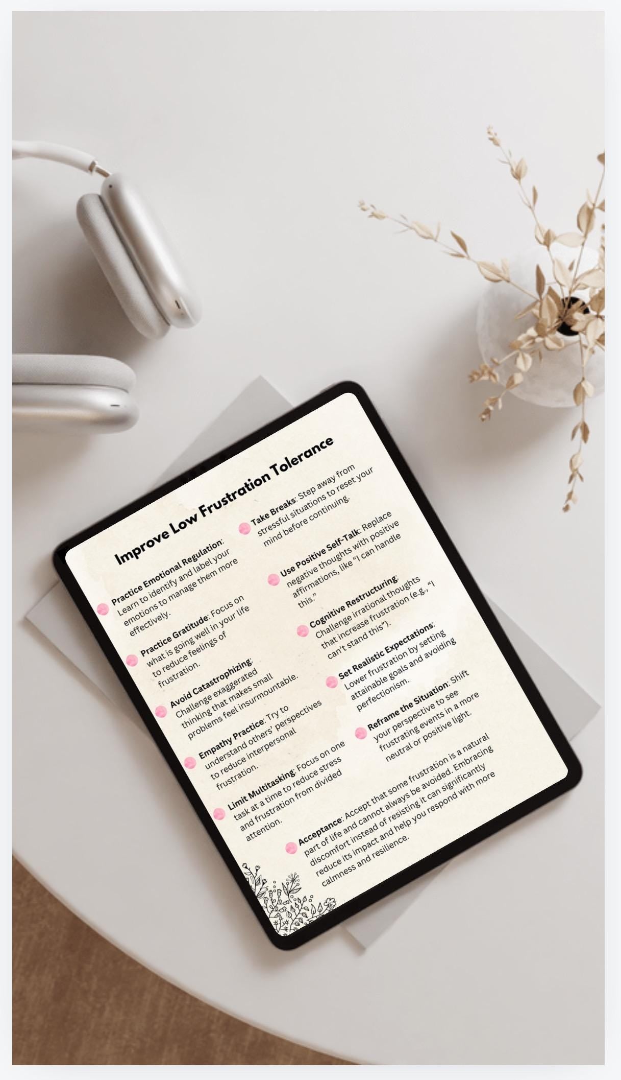 Resolve Frustration Tolerance Building Patience Therapy Handout daily Reminder Healthy Practices
