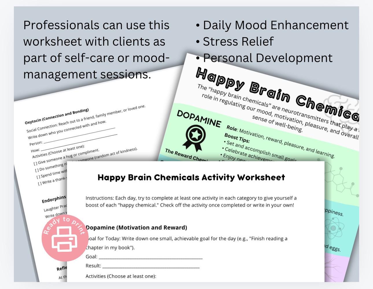 Happy Brain Chemicals Worksheet, Mood Boosters (PDF)
