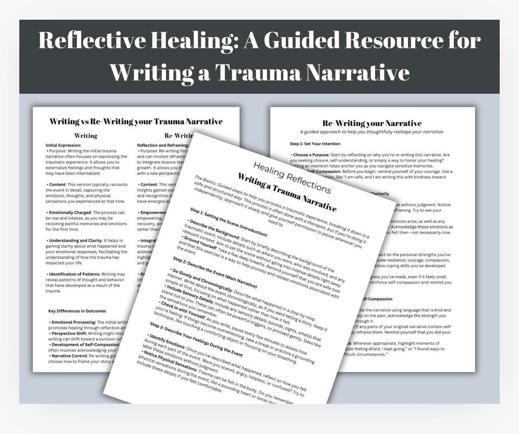 Writing a Trauma Narrative Therapy Guide, Self Reflection Workbook (PDF Download)