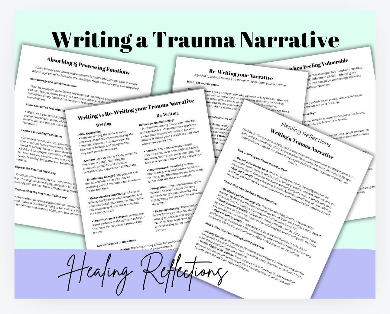 Writing a Trauma Narrative Therapy Guide, Self Reflection Workbook (PDF Download)