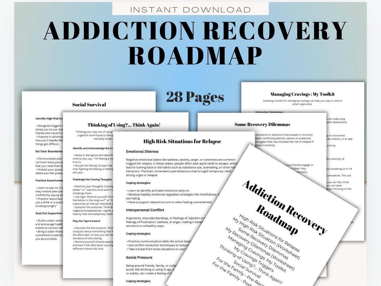 Addiction Recovery Roadmap | Relapse Prevention Workbook | Family Support Guide | Printable Mental Health Digital Download