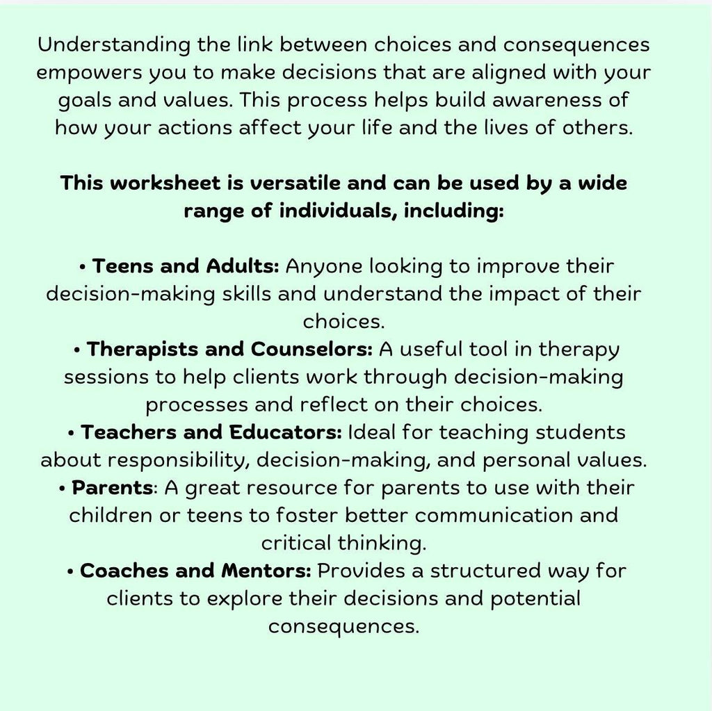 Choices and Consequences Worksheet: Therapy & Decision-Making (PDF)