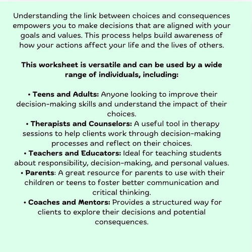 Choices and Consequences Worksheet: Therapy & Decision-Making (PDF)