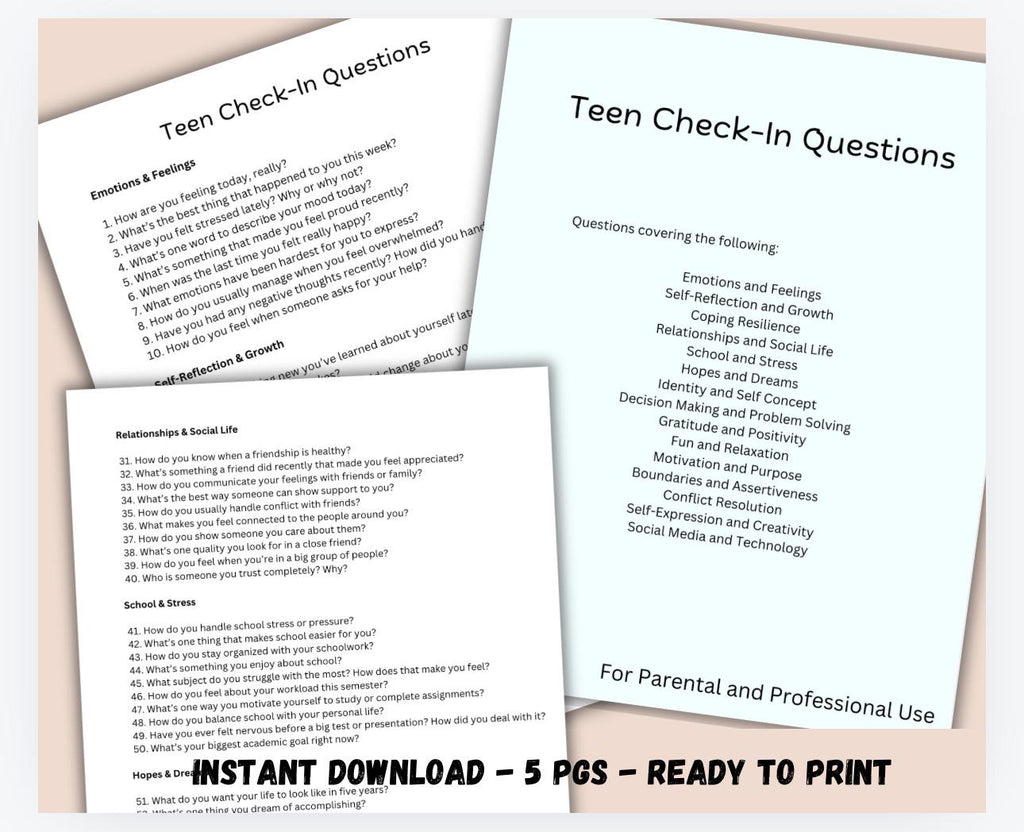 Teen Check-In Questions | 150 Mental Health Prompts (Digital Download)