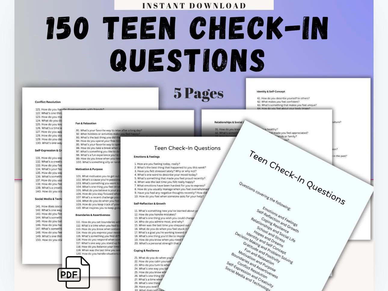 Teen Check-In Questions | 150 Mental Health Prompts (Digital Download)