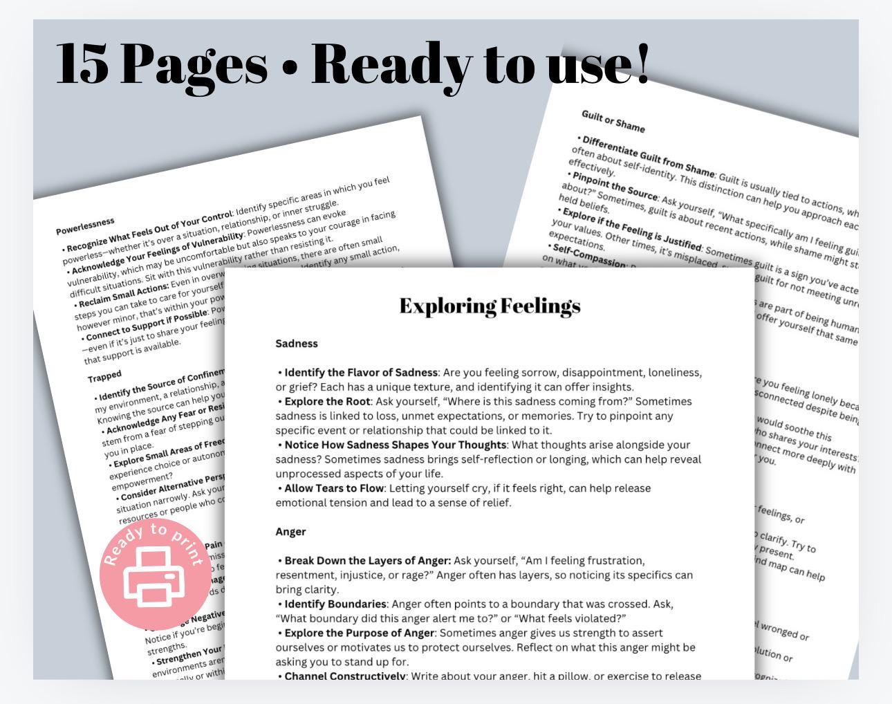 Sit With Our Emotions Feelings Toolkit Bundle: Emotions Self-Awareness Guide (PDF, PNG)