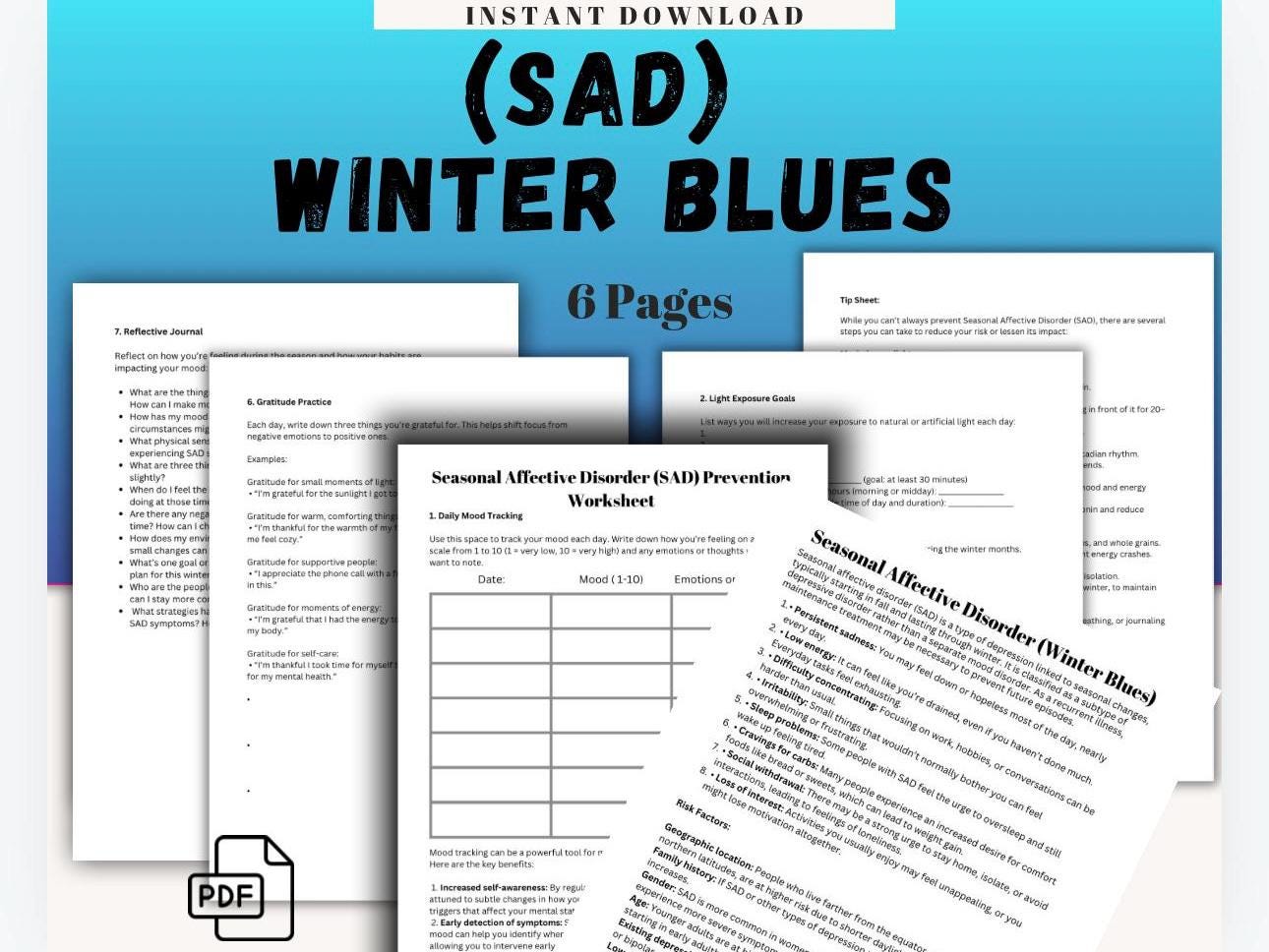 SAD Management Worksheet: Winter Blues Mood Tracker (Digital Download)