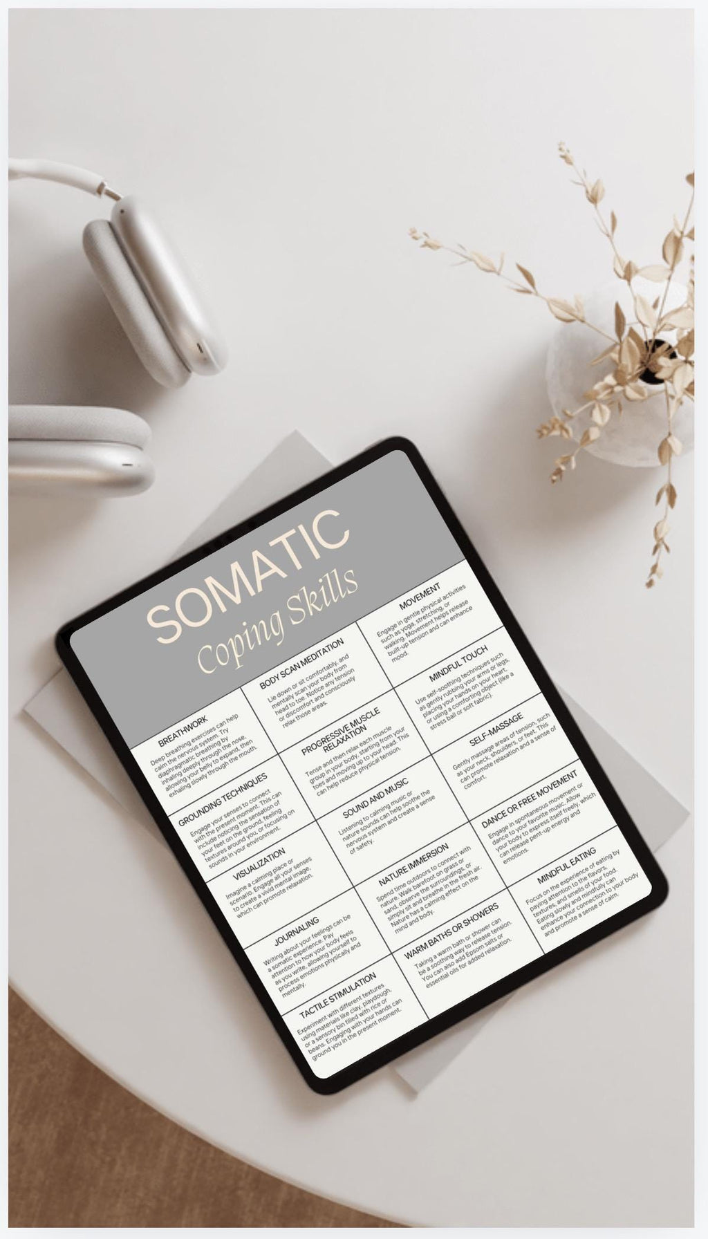 Somatic Therapy Coping Skills Chart: Emotional Regulation (PDF, PNG)
