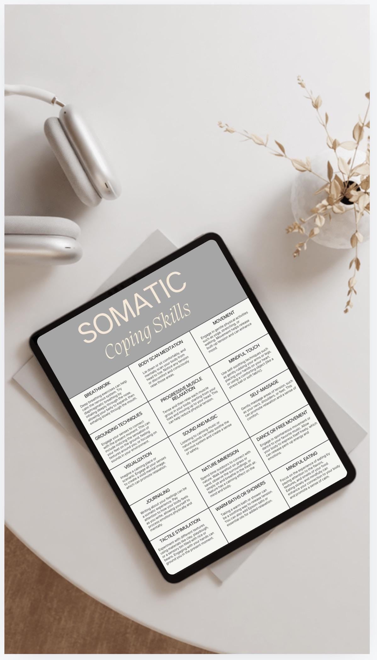 Somatic Therapy Coping Skills Chart: Emotional Regulation (PDF, PNG)