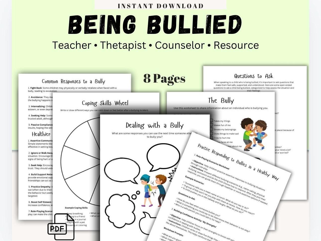Anti-Bullying Workbook for Kids: Coping Skills, Therapy Resource (PDF)