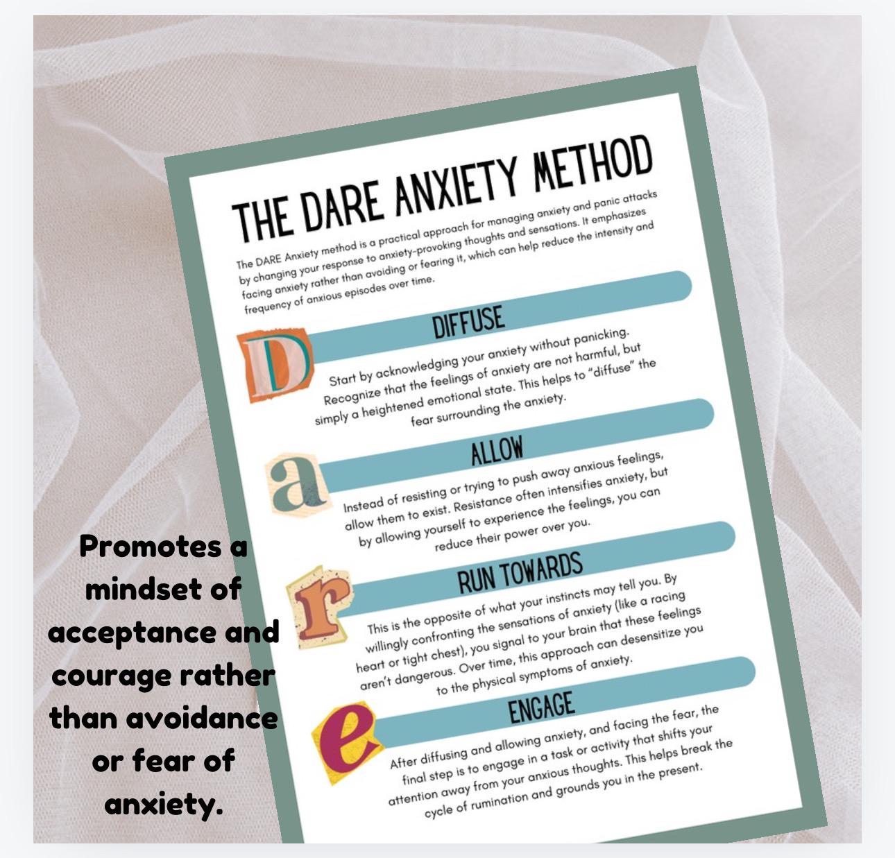 DARE Anxiety Method Handout | Coping Skills, Emotional Regulation (PDF, PNG)