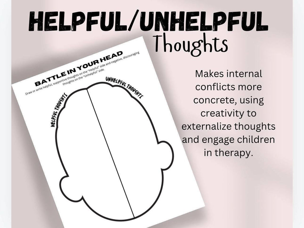 Helpful & Unhelpful Thoughts Worksheet: Play Therapy Toolkit (Digital Download)