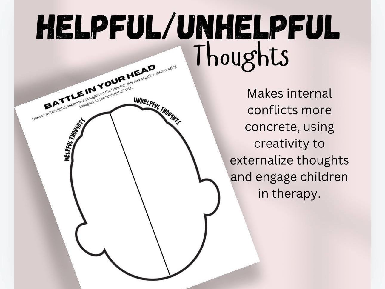 Helpful & Unhelpful Thoughts Worksheet: Play Therapy Toolkit (Digital Download)