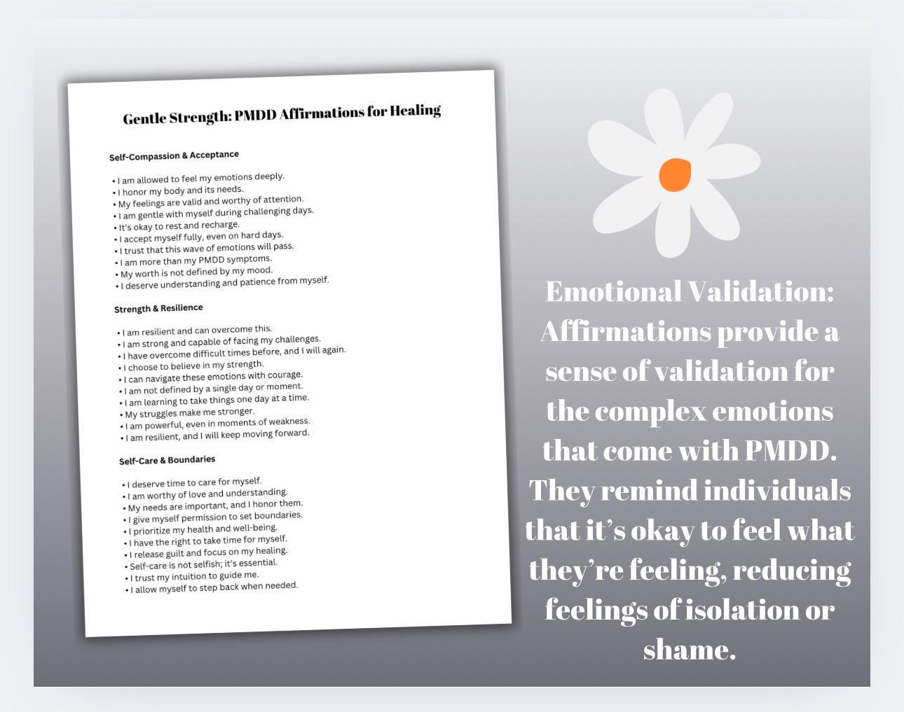 PMDD Affirmations Premenstral Dysphoric Disorder Mood Management Affirmations Self Compassion Emotional Regulation Woman’s Health
