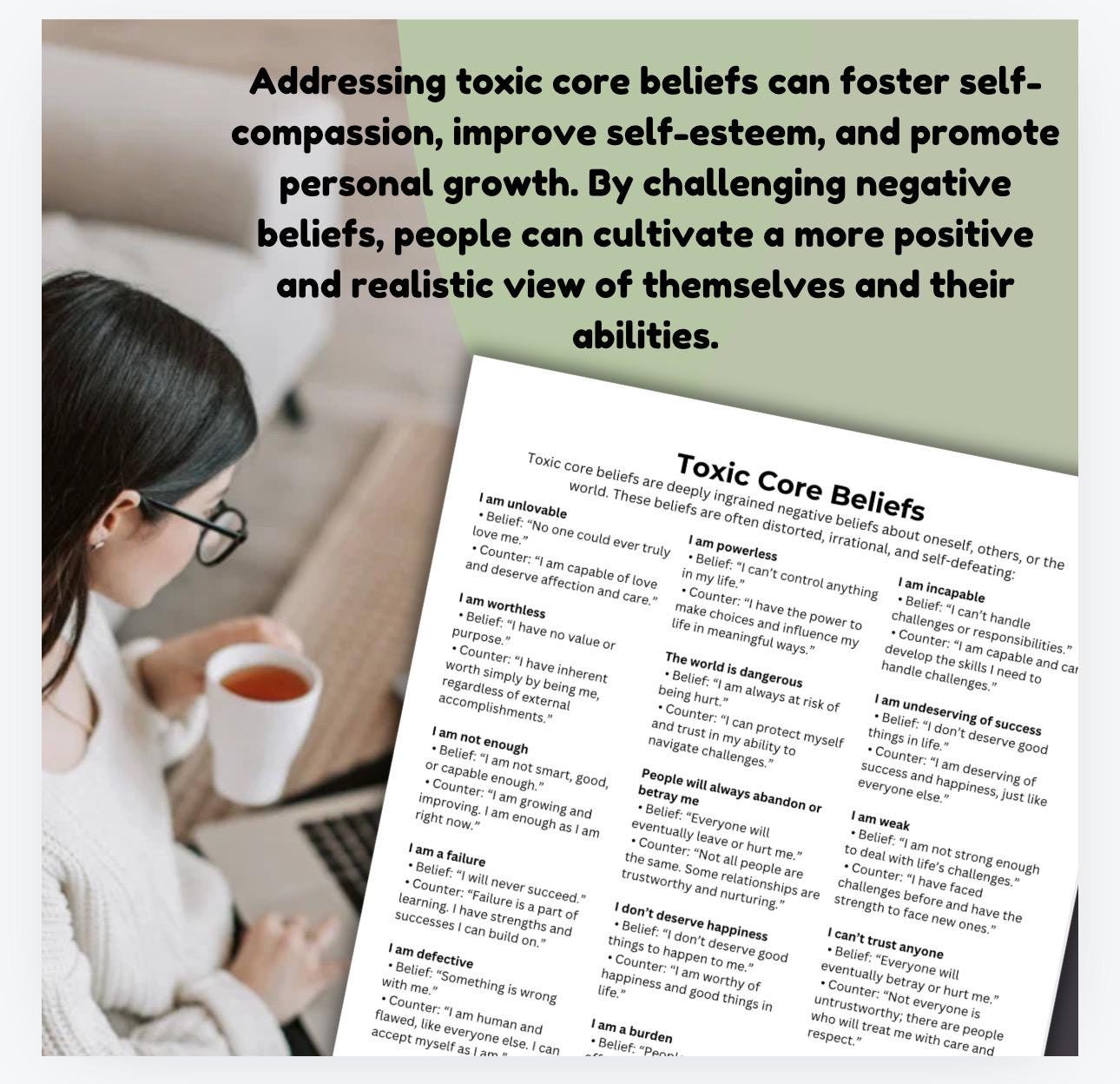 Toxic Core Beliefs, 70+ Beliefs & Counters (PDF)