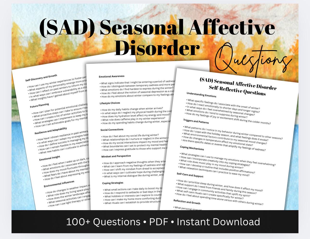 SAD Seasonal Affective Disorder Questions Emotional Regulation January February Depression Coping Skills Therapy Resource