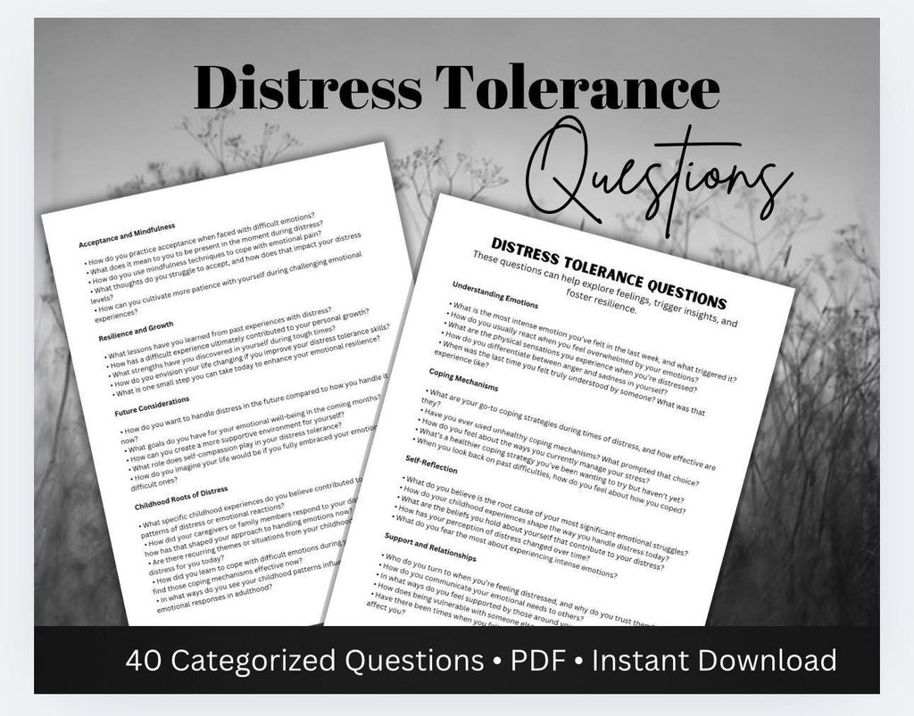 Distress Tolerance Questions Workbook, Emotional Regulation Therapist Toolkit (PDF)