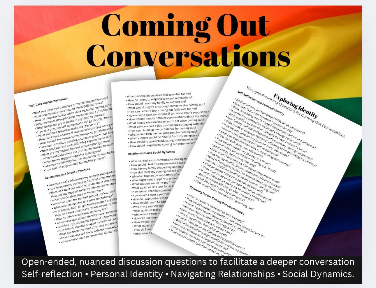 Exploring Identity Coming Out Questions Conversation Starters Therapy Tool for Individuals Support Groups Therapists