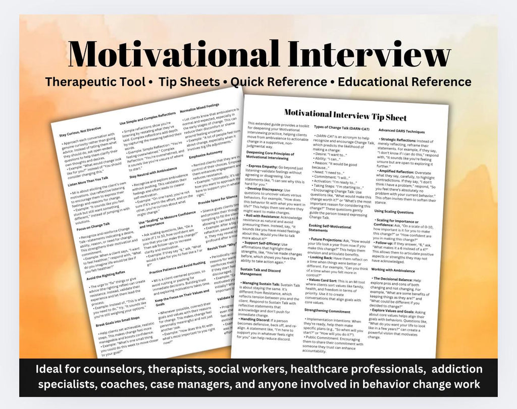Motivational Interviewing Cheat Sheet | MI Therapy Reference (Tip Sheets)