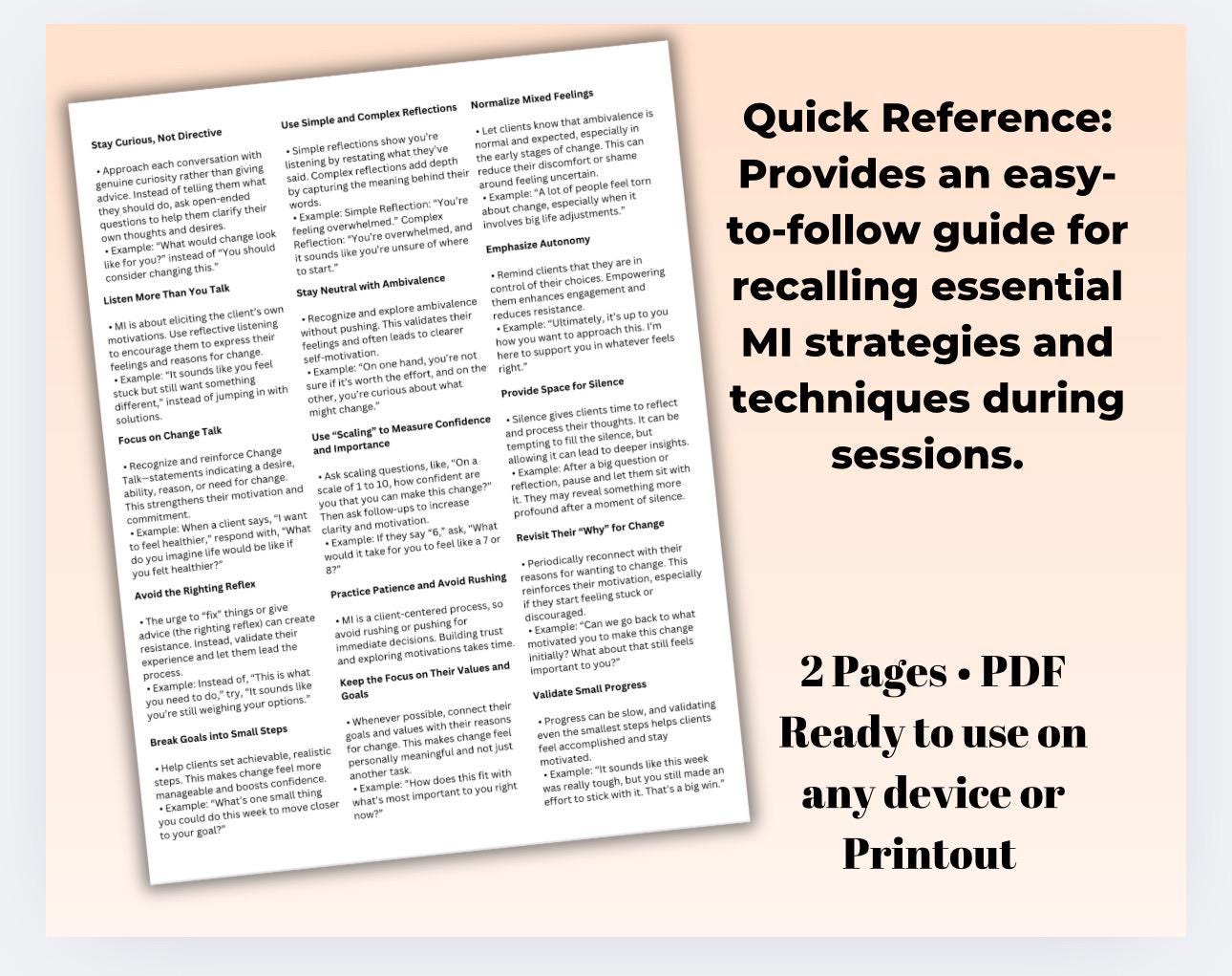 Motivational Interviewing Cheat Sheet | MI Therapy Reference (Tip Sheets)