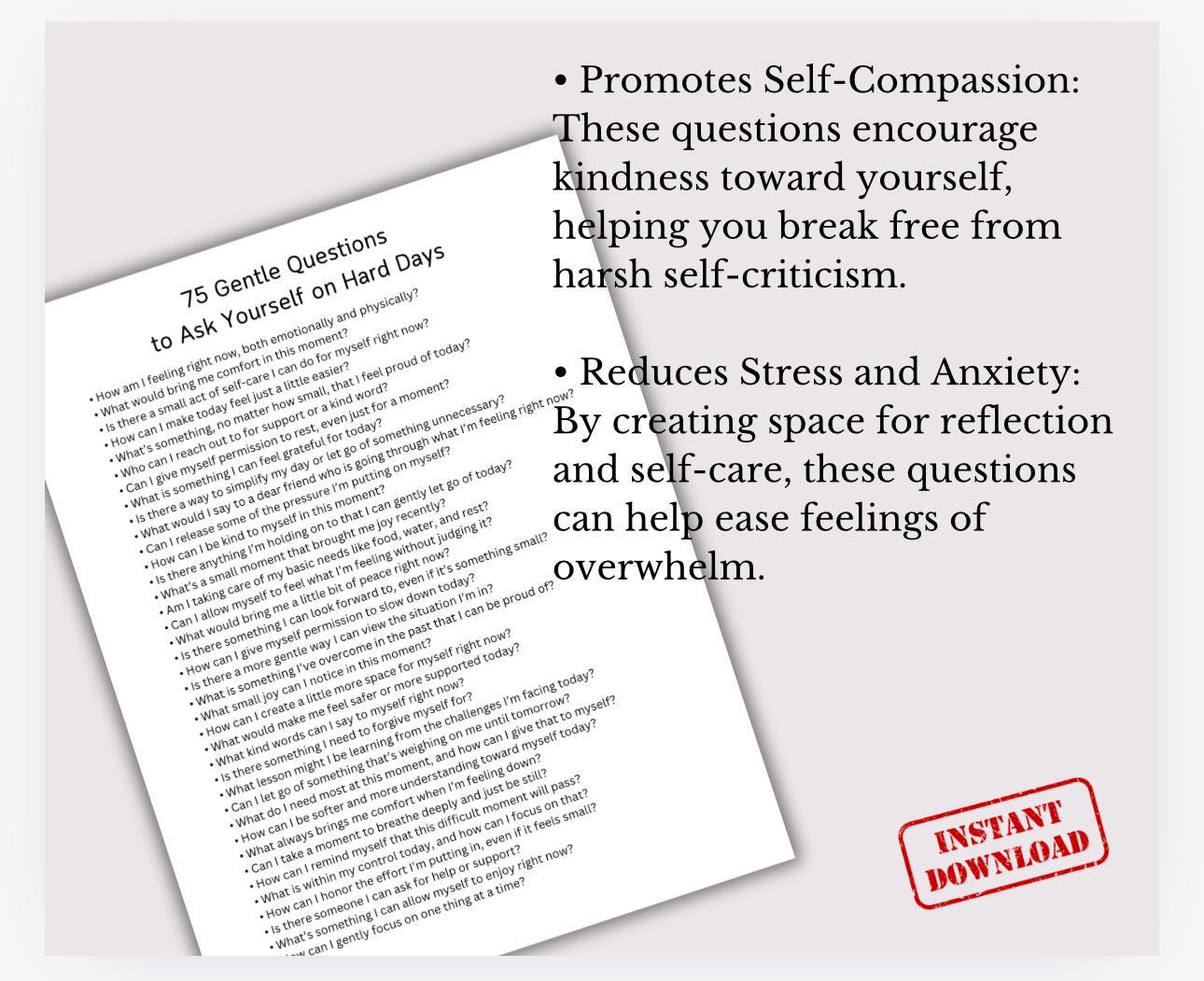 Self-Reflection Questions for Emotional Wellbeing (Digital Download)