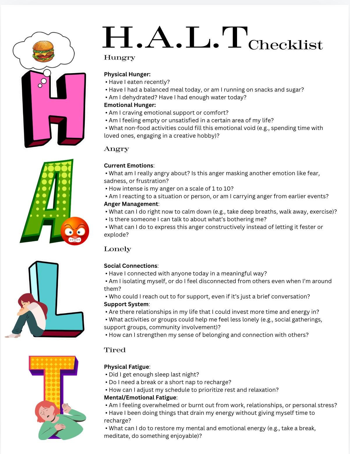 HALT Distress Tolerance Worksheet, Therapy Tool (Printable PDF)