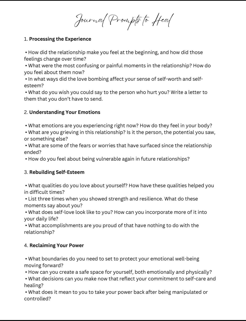Love Bombing Recovery Worksheets, Toxic Relationship Abuse (PDF)