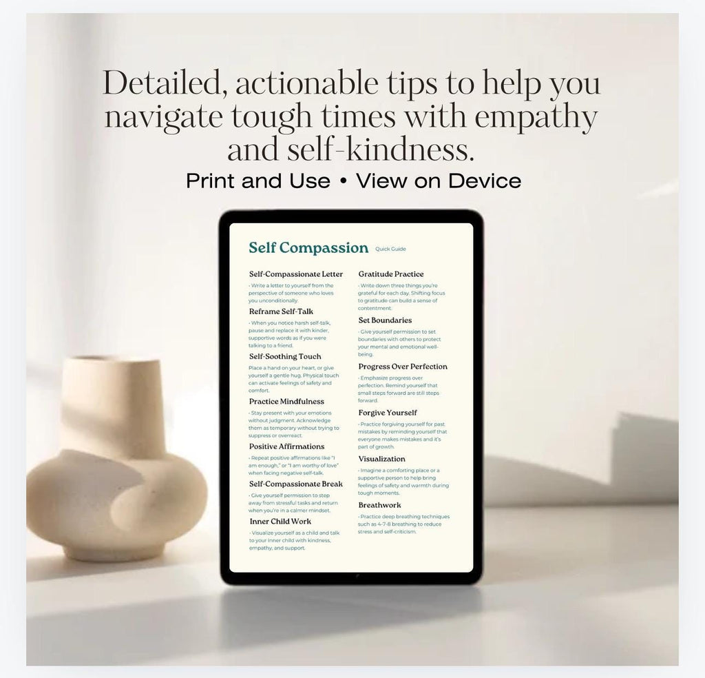 Self Compassion Cheat Sheet Mindfulness & Self-Care Strategies Printable Therapy Tool Coping Skills Resource