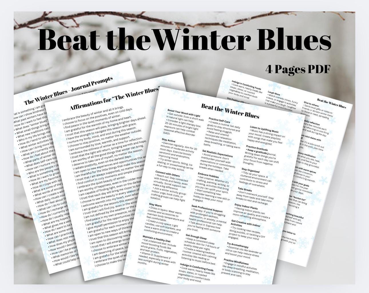 Winter Blues Relief Bundle: Affirmations, Journal Prompts, Coping Strategies (PDF)