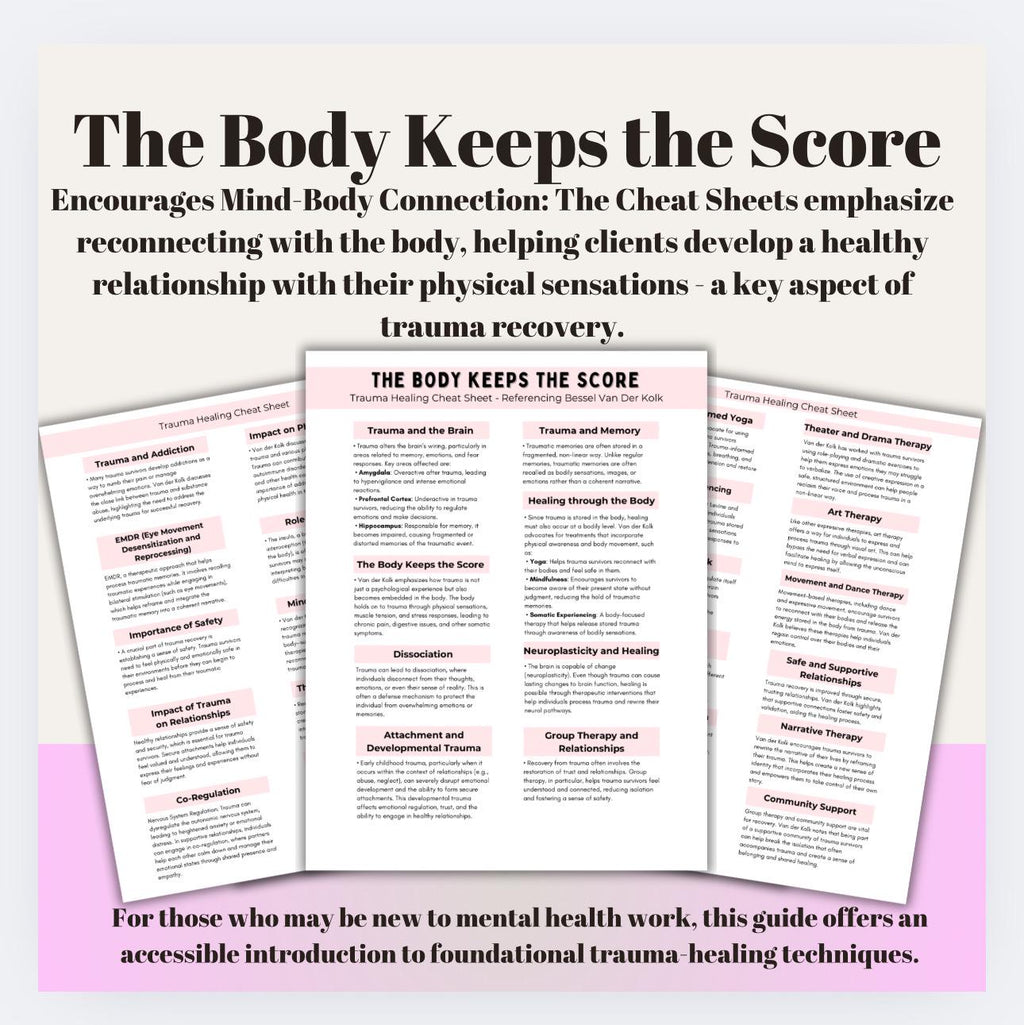 The Body Keeps the Score Cheat Sheet, Trauma Therapy (Digital Download)