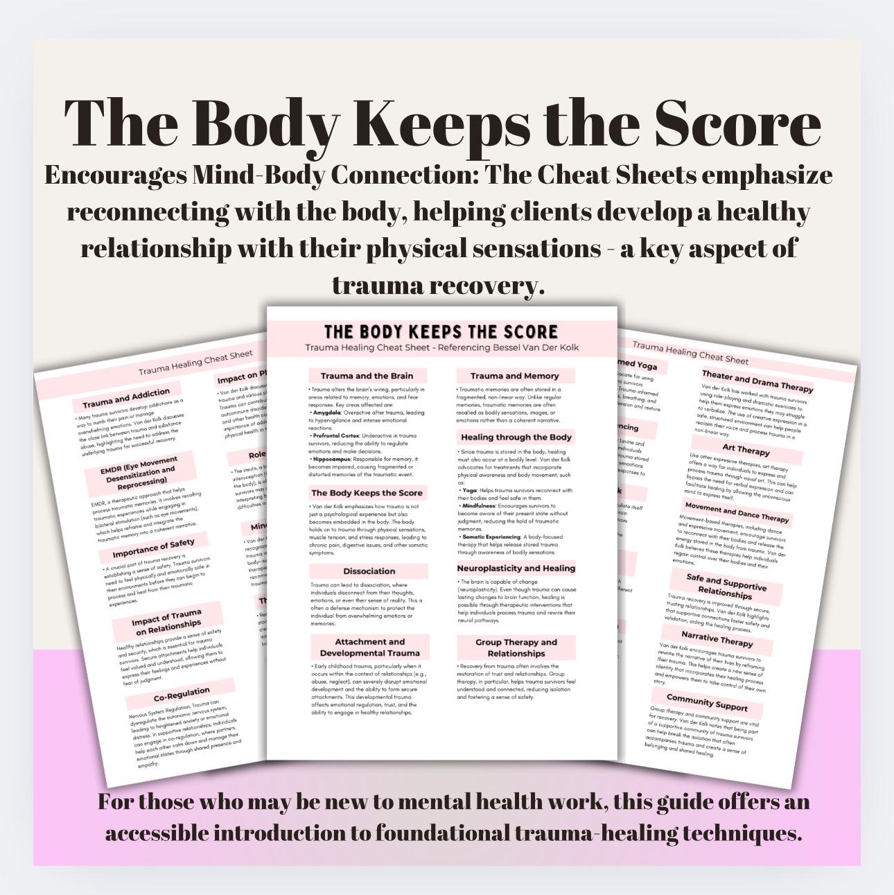 The Body Keeps the Score Cheat Sheet, Trauma Therapy (Digital Download)