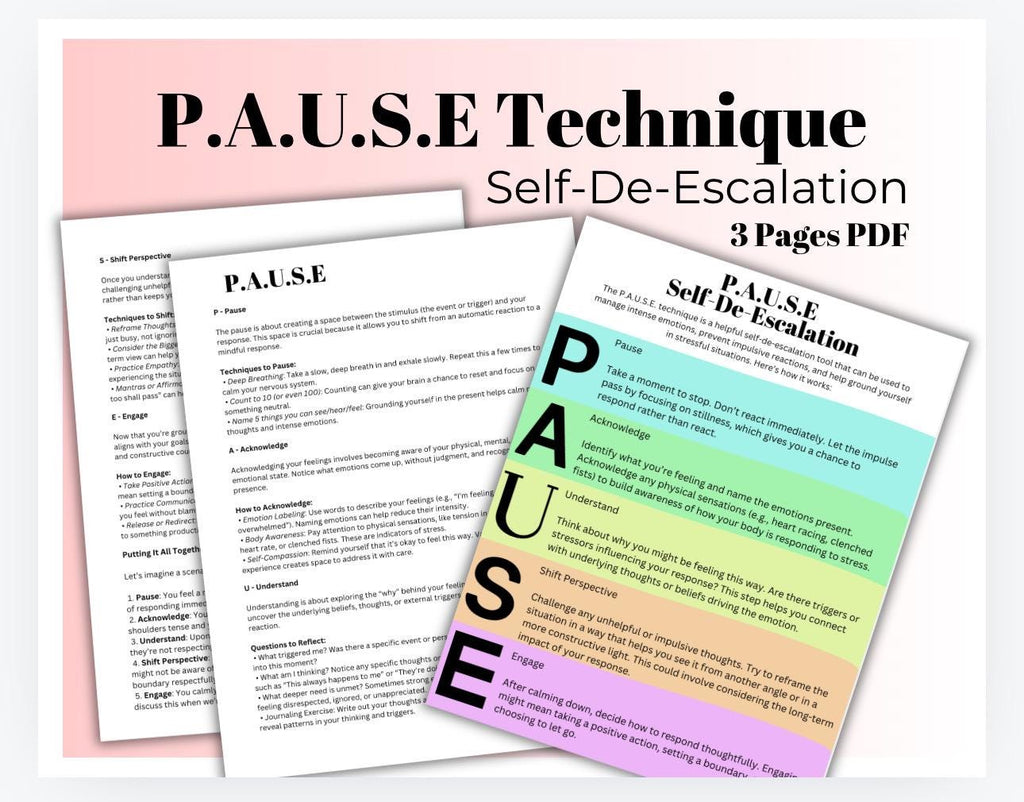 Self De-Escalation PAUSE Technique, Coping Strategies (PDF)
