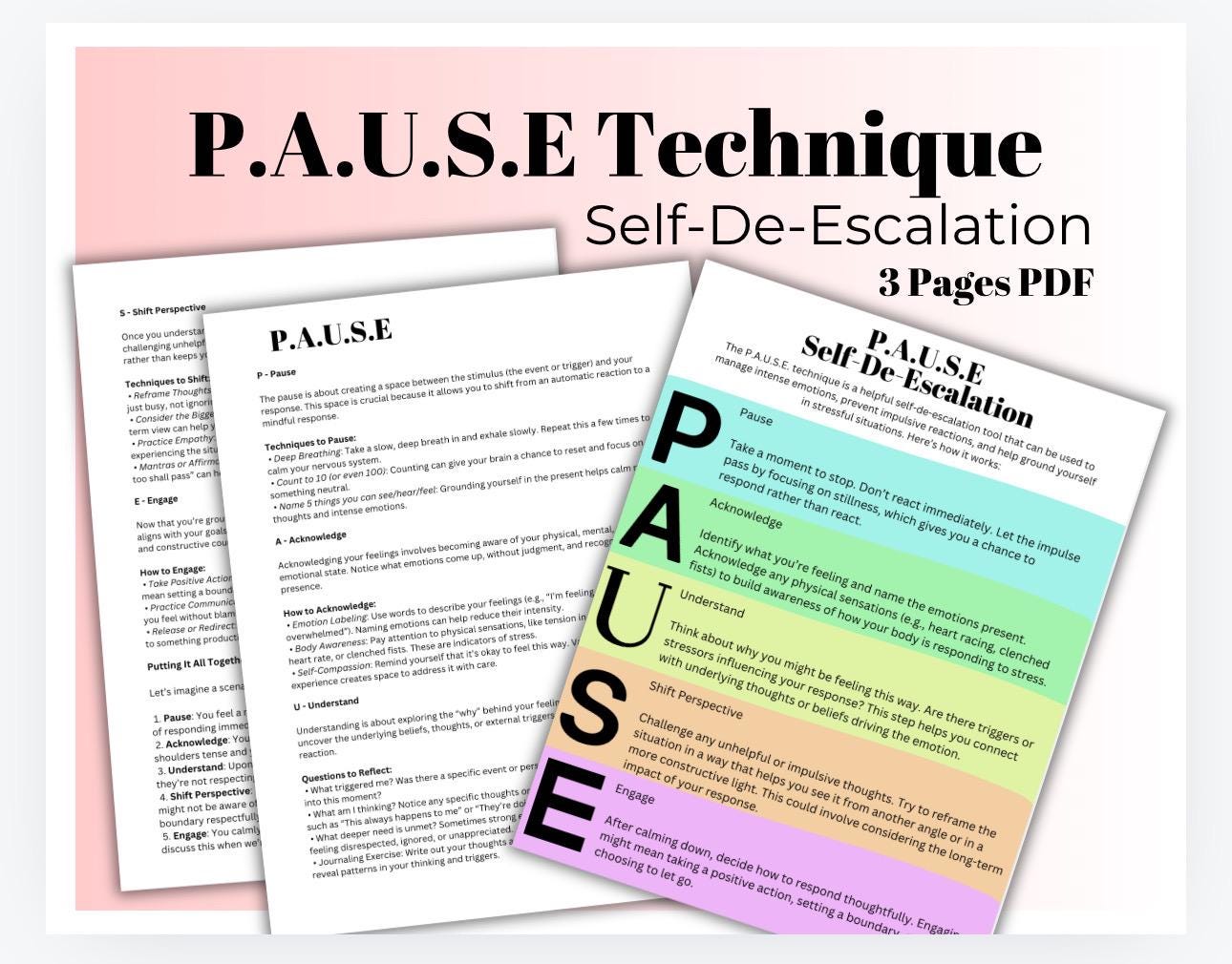 Self De-Escalation PAUSE Technique, Coping Strategies (PDF)