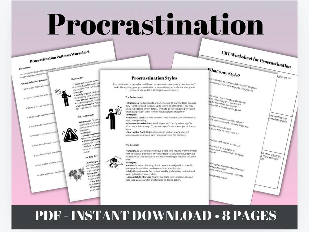 Procrastination Styles Worksheet: CBT Therapy Tool (PDF)