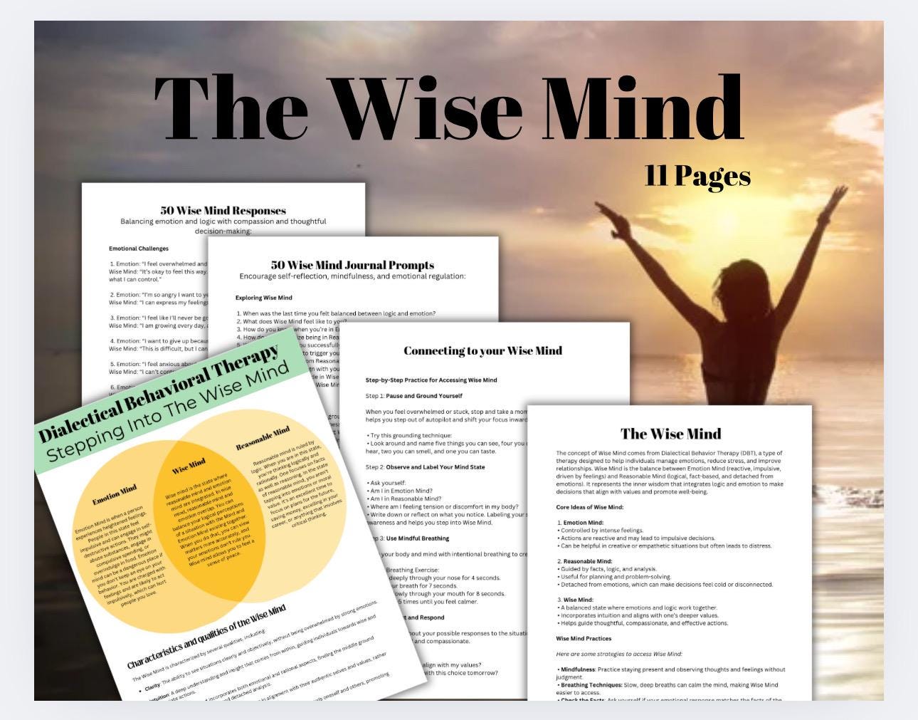 DBT Wise Mind Printable Bundle: Therapy, Emotional Regulation (Infosheet)