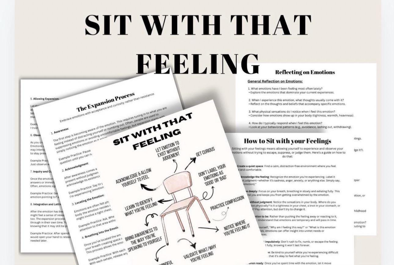 Sit With Our Emotions Feelings Toolkit Bundle: Emotions Self-Awareness Guide (PDF, PNG)
