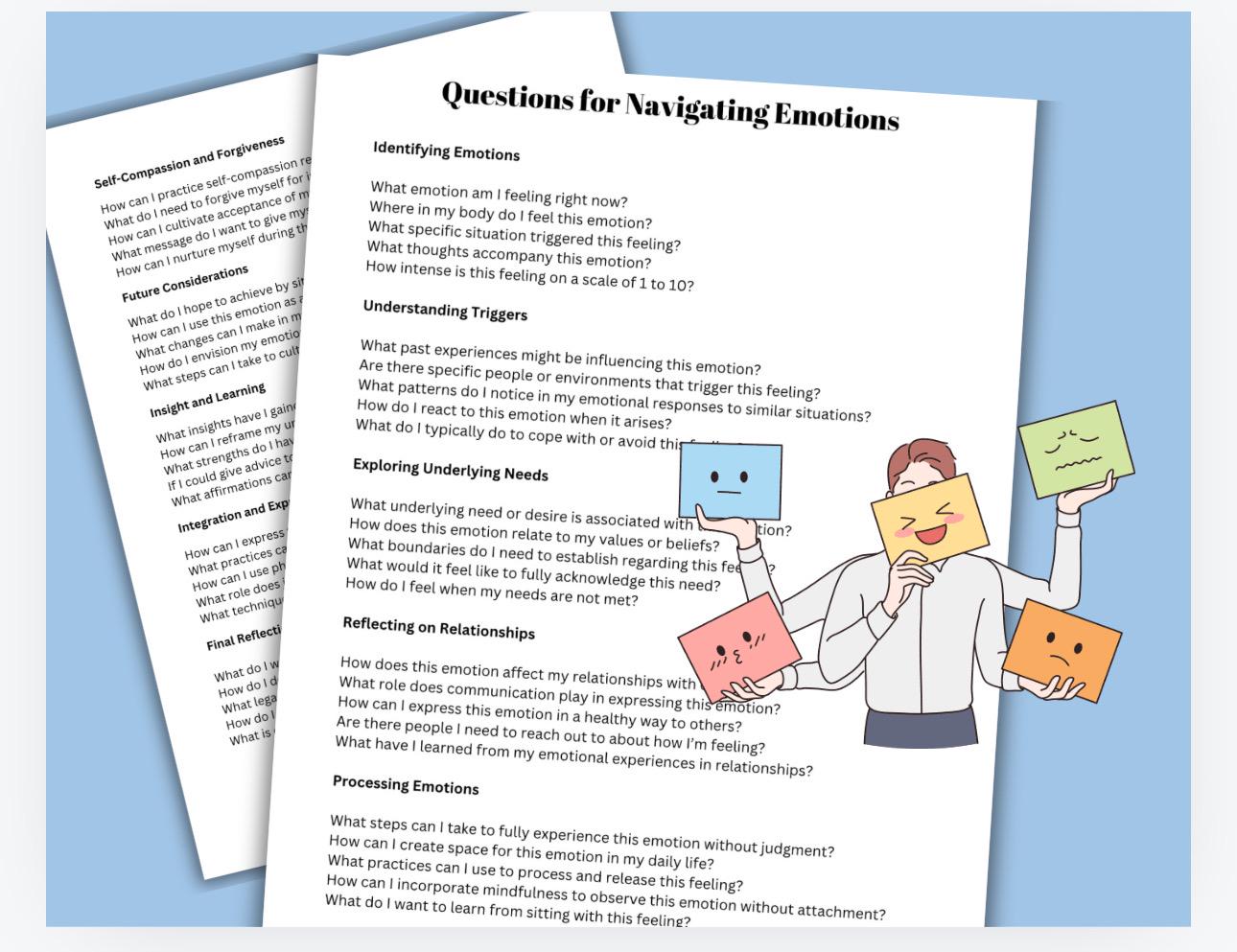 Sit With Our Emotions Feelings Toolkit Bundle: Emotions Self-Awareness Guide (PDF, PNG)