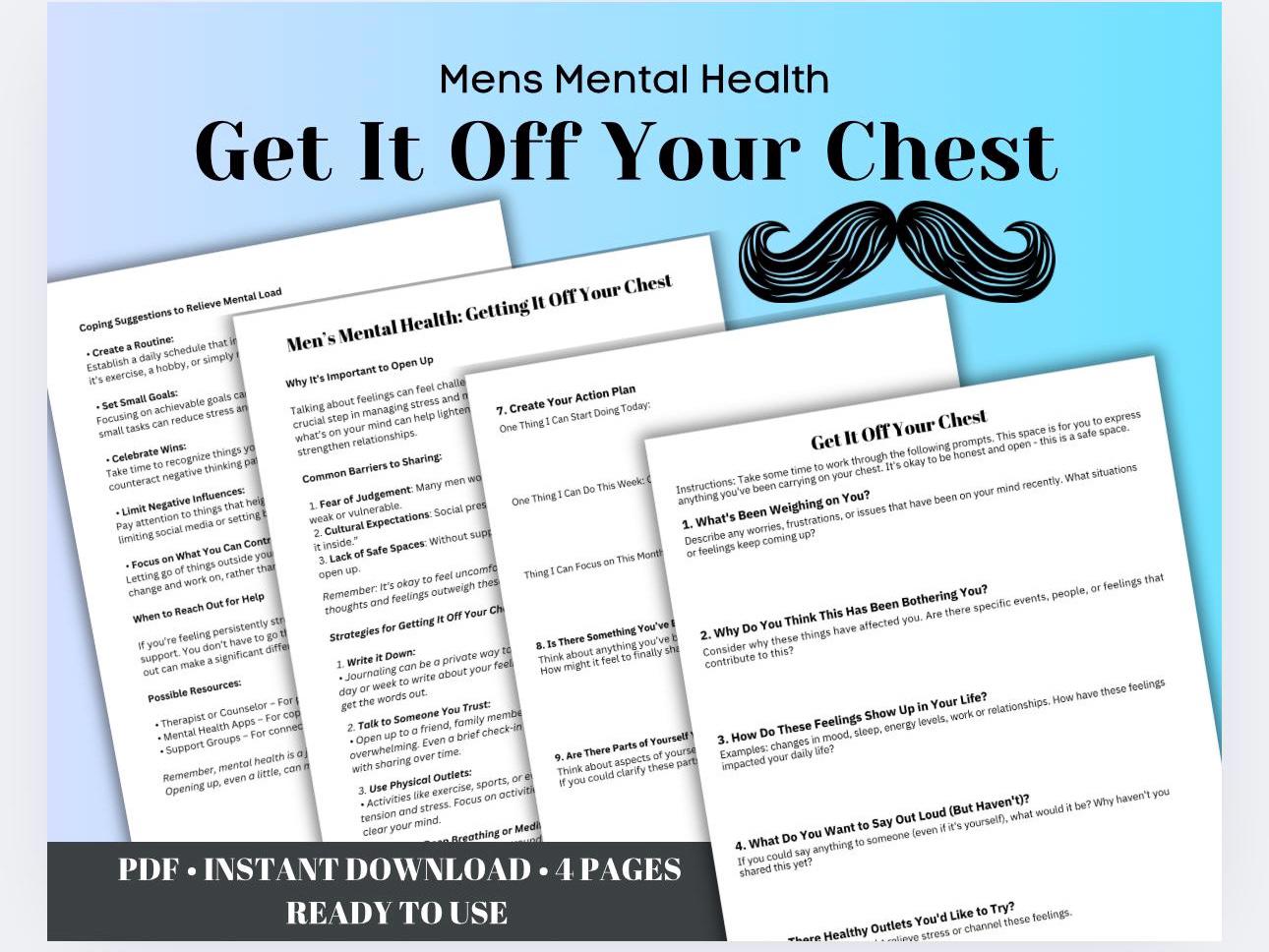 Men's Mental Health Worksheet: Emotional Support Tool (PDF)