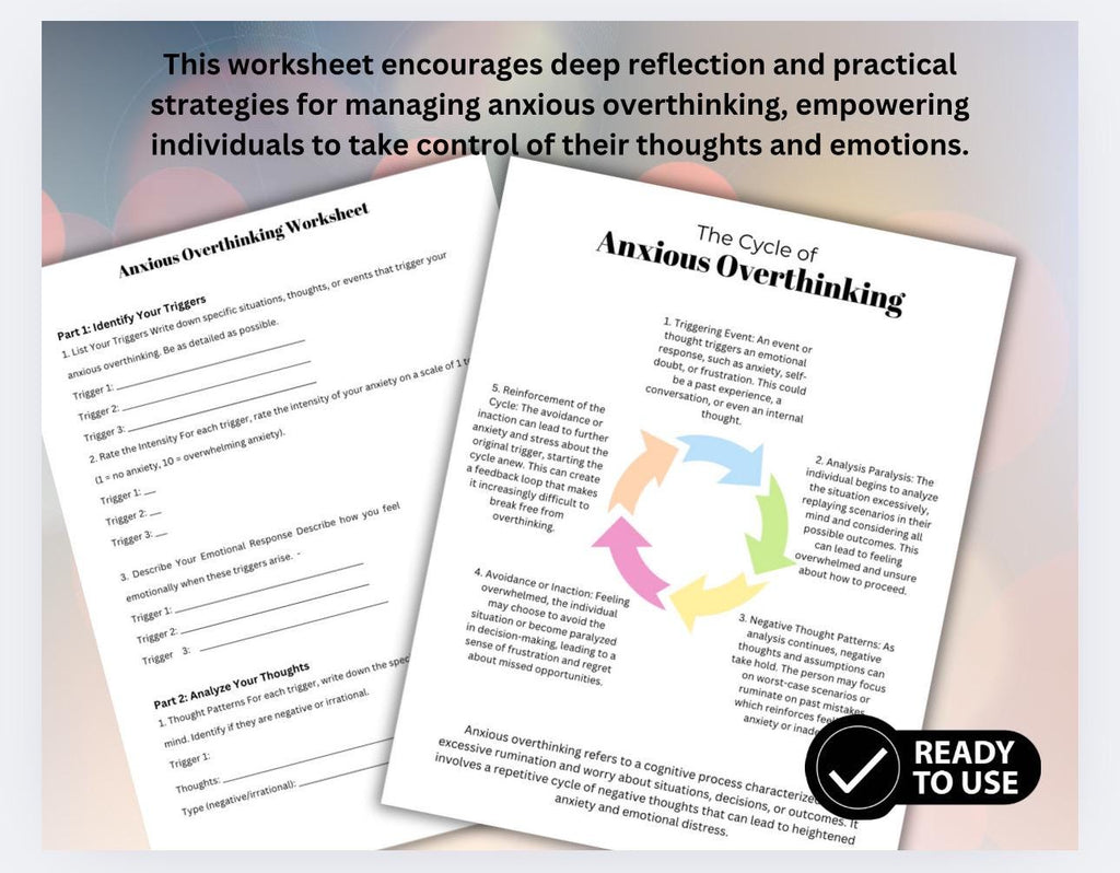 Managing Anxious Overthinking Coping with Anxiety Relief Worksheets Overthinking Cycle Printable Graphic