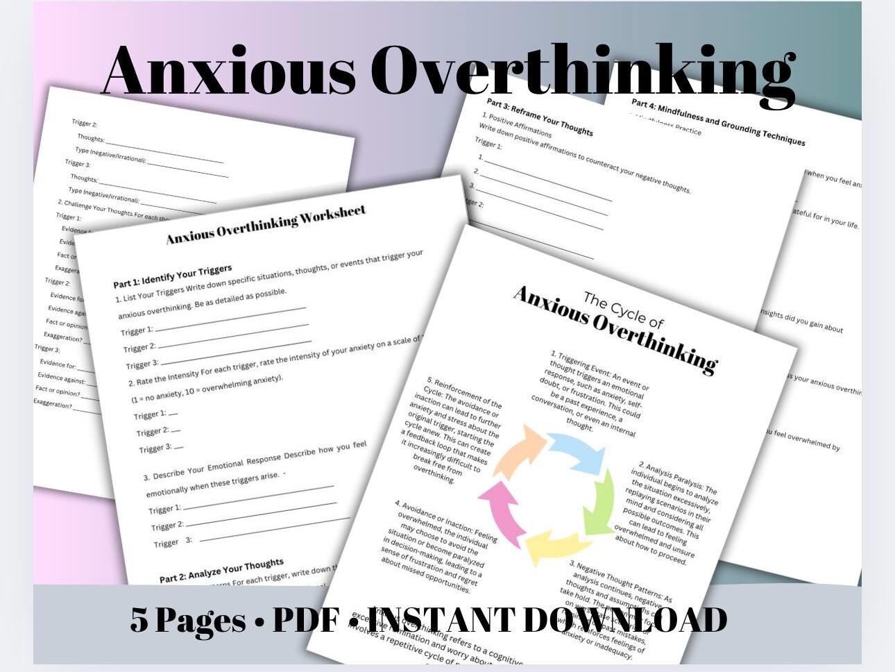 Managing Anxious Overthinking Coping with Anxiety Relief Worksheets Overthinking Cycle Printable Graphic