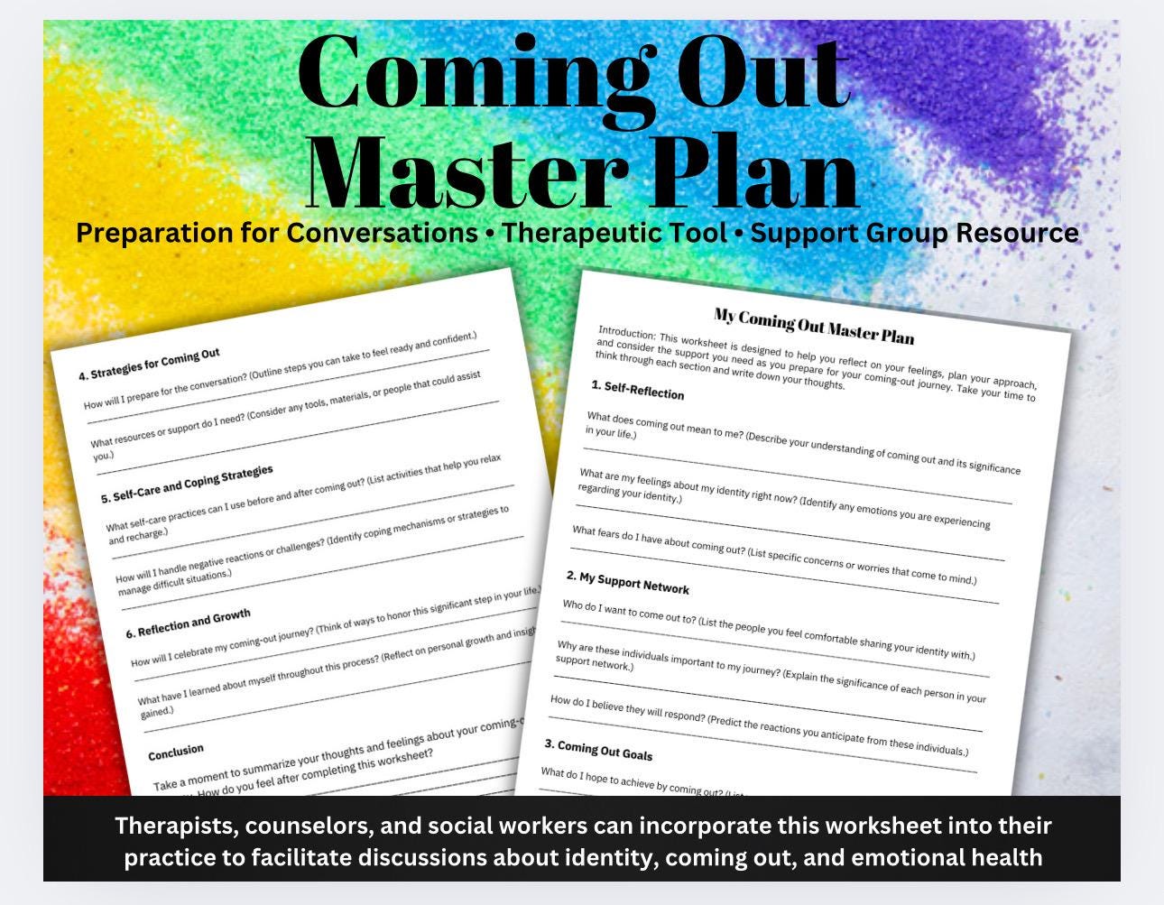 Coming Out Master Plan Worksheet: LGBTQ+ Identity, Self-Reflection (Digital Download)