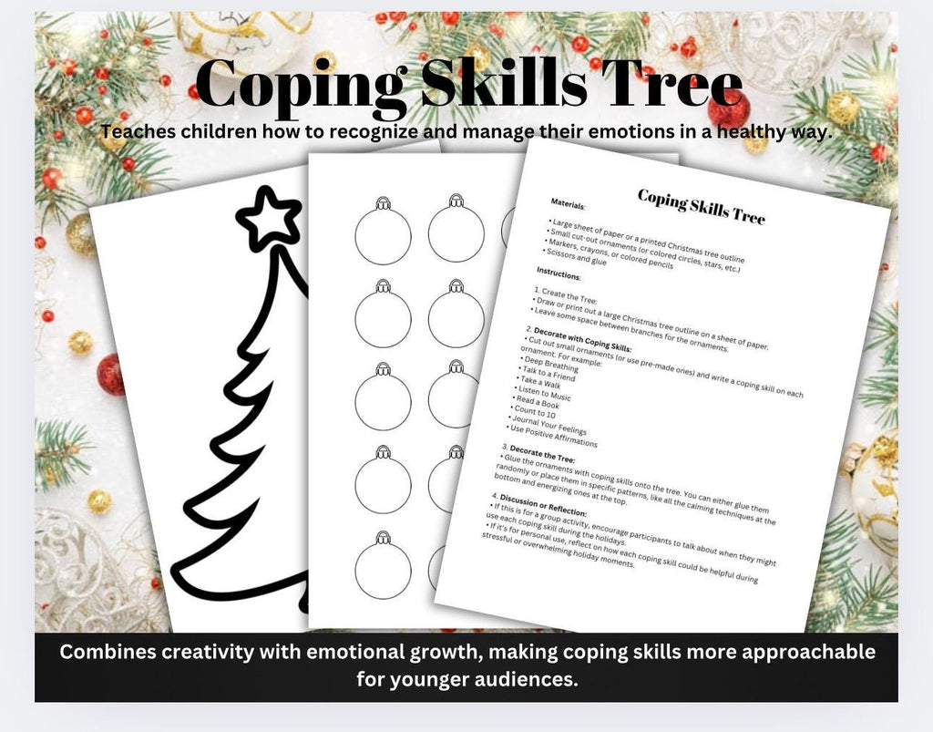 Christmas Coping Skills Tree Activity: Mental Health Worksheet (Digital Download)