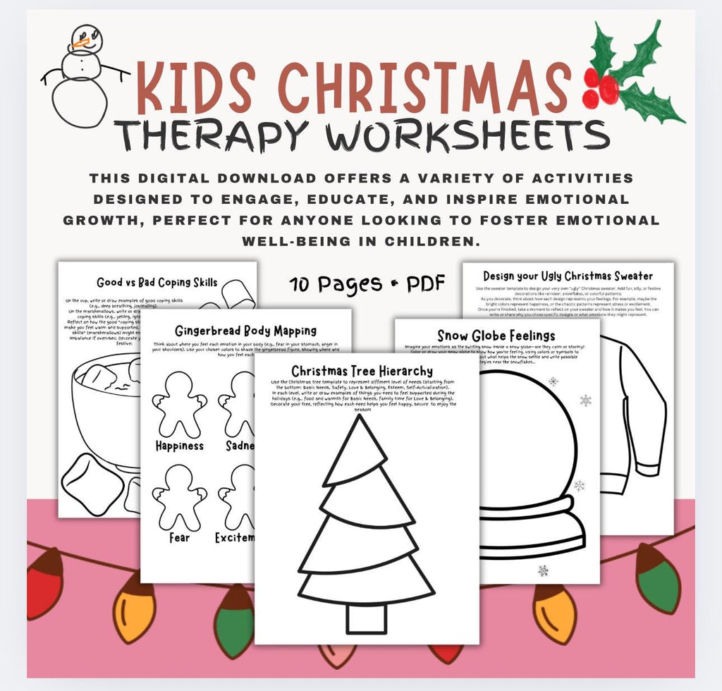 Kids Christmas Therapy Worksheets: Emotional Check-in Activities (Digital Download)