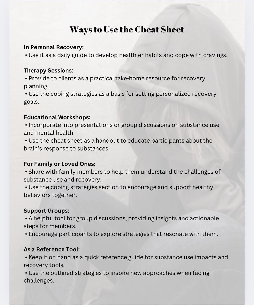 Substance Use and Effects Cheat Sheet Addiction Reference Guide Coping Strategies Personal Recovery Tool