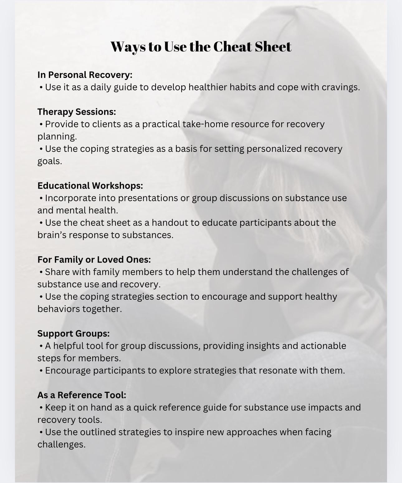 Substance Use and Effects Cheat Sheet Addiction Reference Guide Coping Strategies Personal Recovery Tool